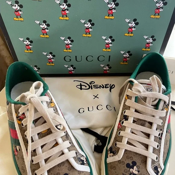 GUCCI Disney Mickey Mouse Tennis 1977 GG Canvas Sneakers Shoes SIZE 38 - Picture 9 of 16